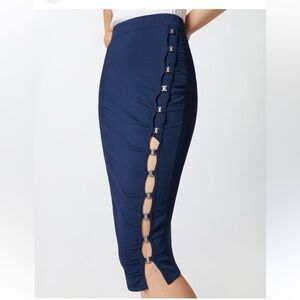 Pinko Navy Ruched Midi Pencil Skirt